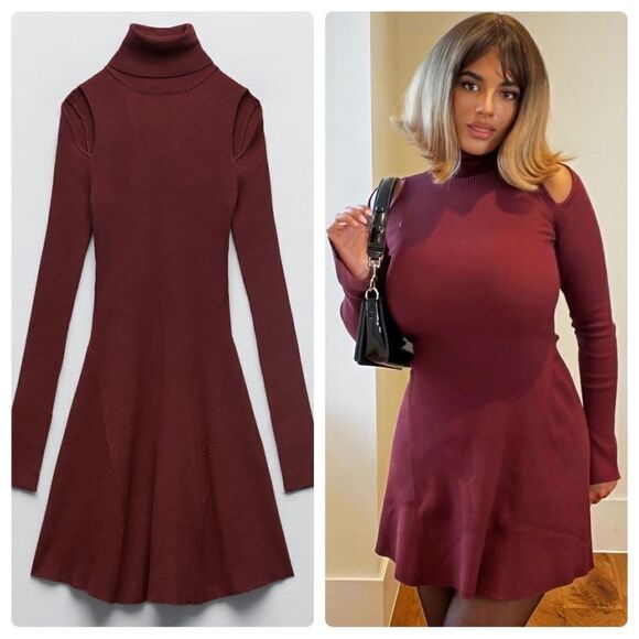 Zara Dresses & Skirts - ZARA CUT OUT SHOULDER SKATER RIBBED DRESS